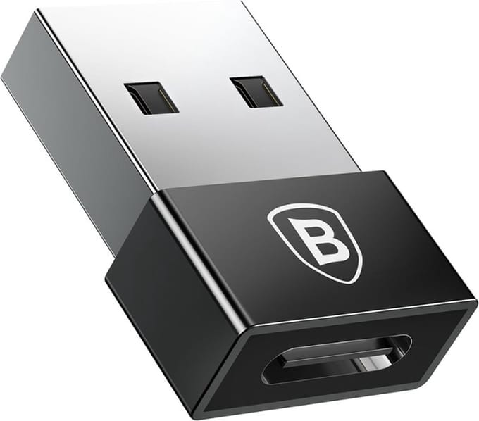 Baseus USB-A Male naar USB-C Female 2.4A Mini Adapter - Zwart