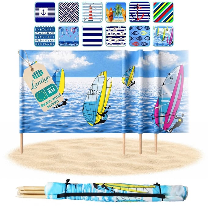Lantigo Strandscherm Surfing 4m | Windscherm Strand Microvezel UV-bestendig 80 cm
