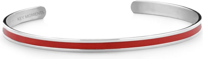 Key Moments 8KM-B00528 Stalen Open Bangle - One-size (60 x 50 x 4 mm) - Zilverkleur / Rood