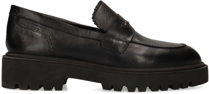 Manfield - Dames - Zwarte leren loafers - Maat 42