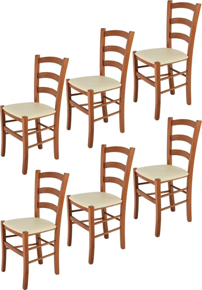 Tommychairs Venice - Eetkamerstoelen - Set van 6 - Kersenhout & Ivoor - Kunstleer