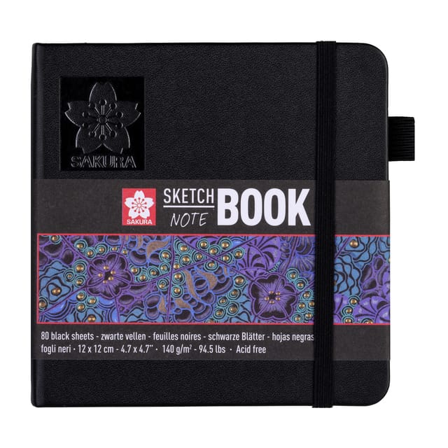 Carnet - Croquis - Dessin - Notes - 12x12cm - 80pages - Couverture noire - Sakura blanc