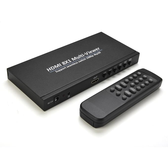 8x1 HDMI 4K Quad Multiviewer Schermverdeler 8 Schermsplitter met Naadloze Omschakeling zwart