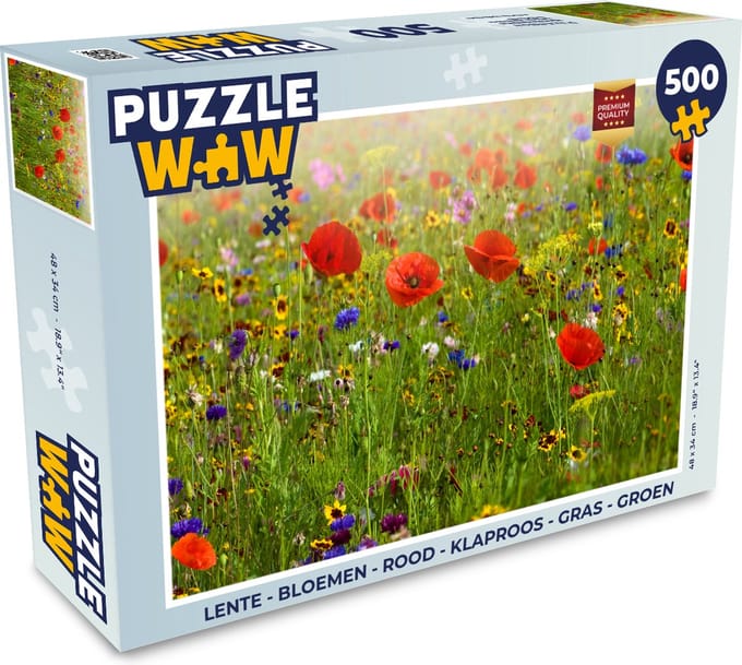 Puzzel Lente - Bloemen - Rood - Klaproos - Gras - Groen - Legpuzzel - Puzzel 500 stukjes