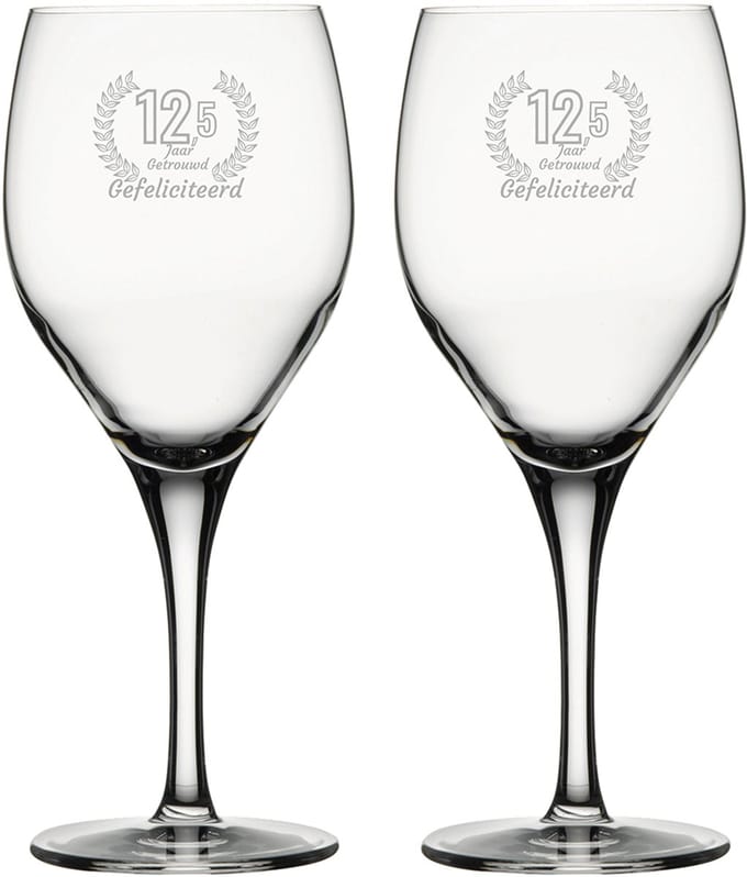 Gegraveerde witte wijnglas 34cl Gefeliciteerd 12,5 jaar getrouwd