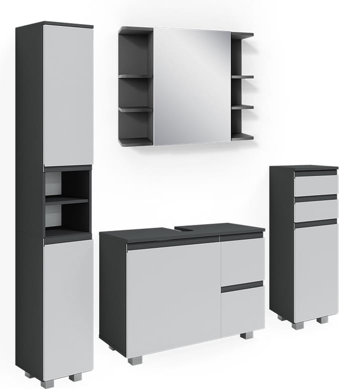 Vicco Badkamermeubel set J-Shape, Antraciet, 4-delig
