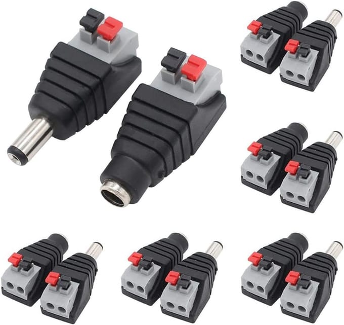 DC Stroomconnector Set (6 paar) 5.5mm x 2.1mm Schroefverbinding voor LED Strip en CCTV