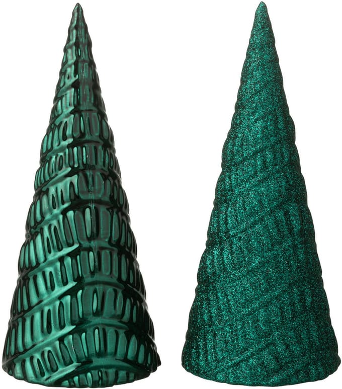 J-Line decoratie kerstboom - kunststof - groen - 2 stuks
