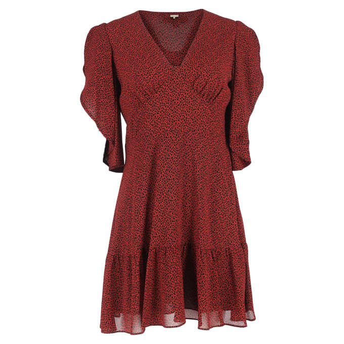 MICHAEL Michael Kors Bedrukte mini-jurk met watervalmouwen in rood polyester