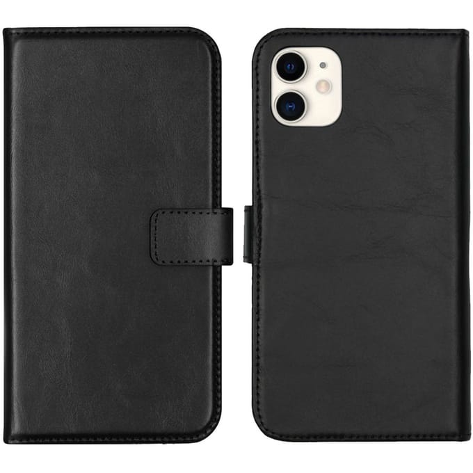 Selencia Hoesje - Geschikt voor Apple iPhone 11 - Echt Lederen Bookcase - Zwart