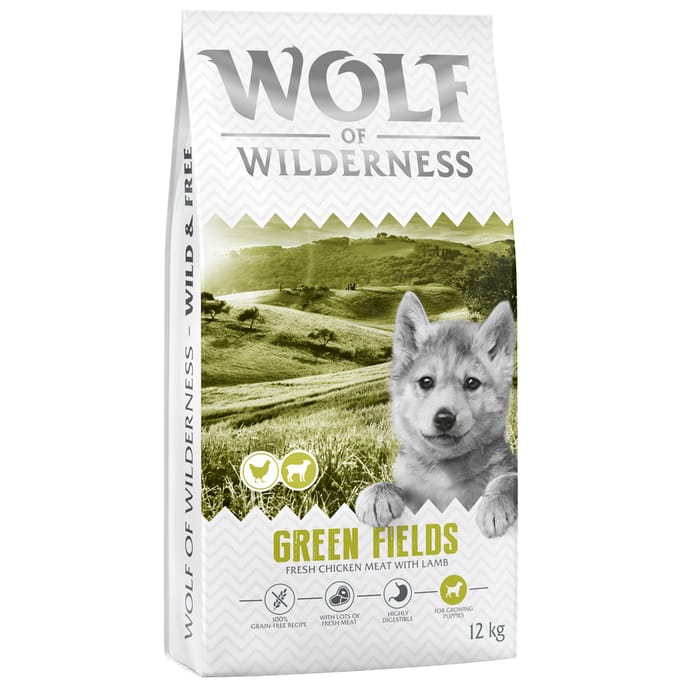 Wolf of Wilderness Junior "Green Fields" Lam - graanvrij - 12 kg: nieuwe Receptuur