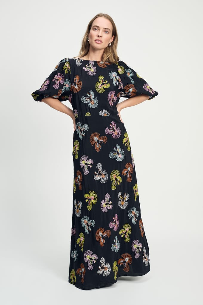 POM Amsterdam Dress - Embroidery Sky Black Größe: 36 | Maxikleider Outlet | Damen | Schwarz