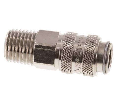 Vernikkeld Messing DN 5 Luchtkoppeling Snelkoppeling 1/4 inch NPT Buitendraad Double Shut-Off - CLS5-M-BN-SV-P-014N