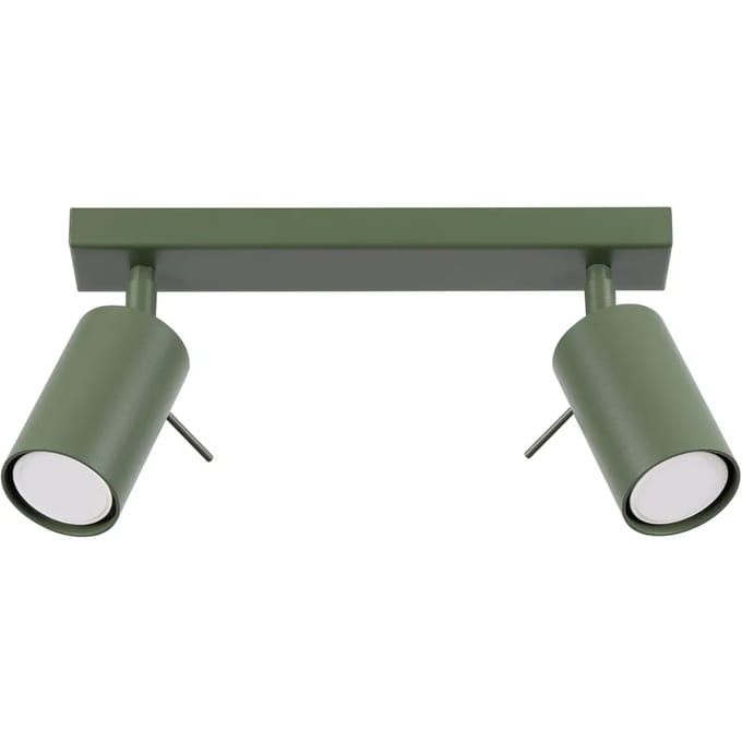 Plafondlamp RING 2 met 2 verstelbare spots - Sollux Lighting - IP20 - Olijfgroen staal behuizing - 30 x 6 x 17 cm - 2 x GU10 LED, exclusief lichtbron - 2 x 10 W - Moderne plafondlamp voor gang, hal en slaapkamer