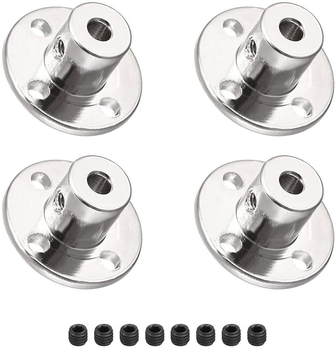 4 Stuks 4mm Binnen Diameter Flens Koppeling voor DIY RC Motor Model - Rigid Connector, As Bevestiging en Schroeven, Zilver
