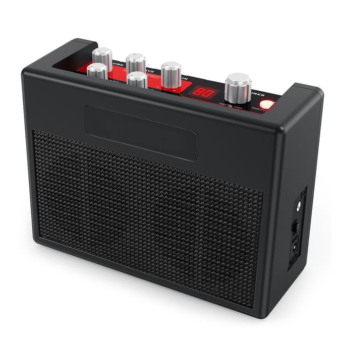 POCKAMP Draagbare Gitaarversterker Amp 5 Watt Ingebouwde Multi-effecten 80 Drumritmes Ondersteuning UK Plug