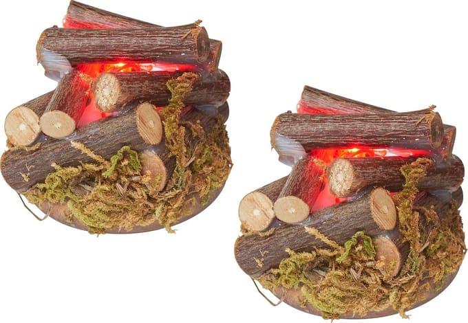 Miniatuur Vuurkorf Set van 2 - Werkende LED voor Poppenhuis en Modelspoor