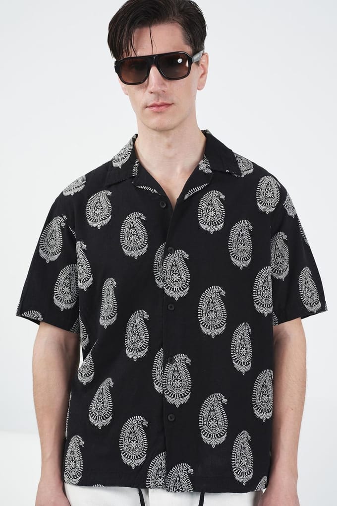 Regular Fit Paisley Print Overhemd met Knoopsluiting
