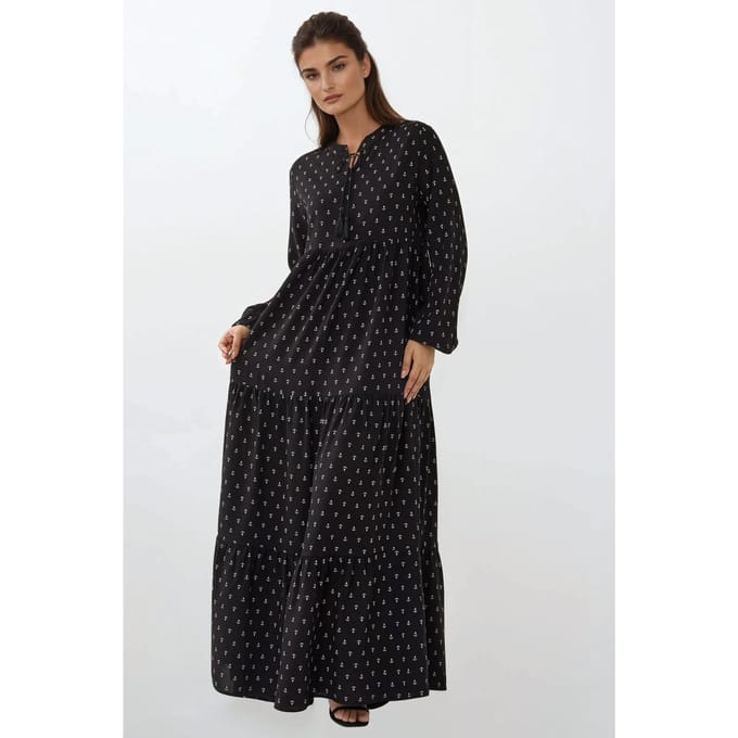 Gedrukte Lange Mouwen Viscose Maxi Jurk