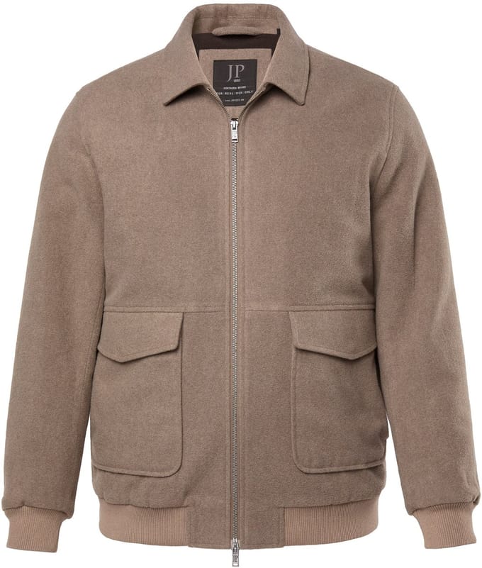 JP 1880 - Heren - Blouson van wolmix rits zakken met patch - Donkertaupe - Maat L
