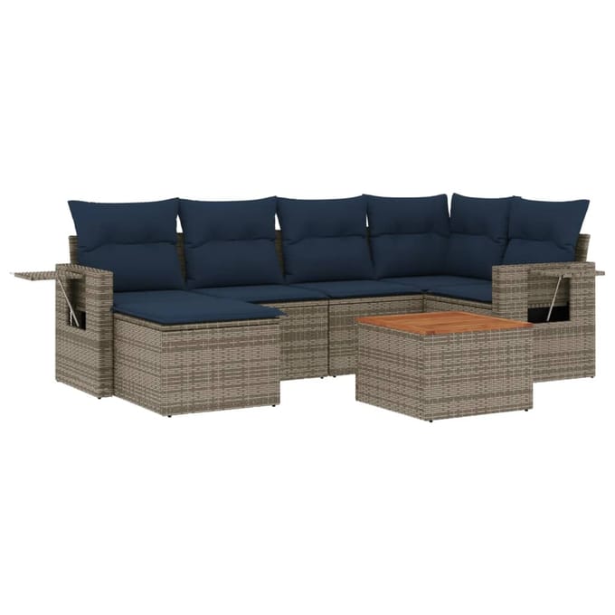 vidaXL - 7-delige - tuinbankset - met - kussens, - grijs - polyrotan
