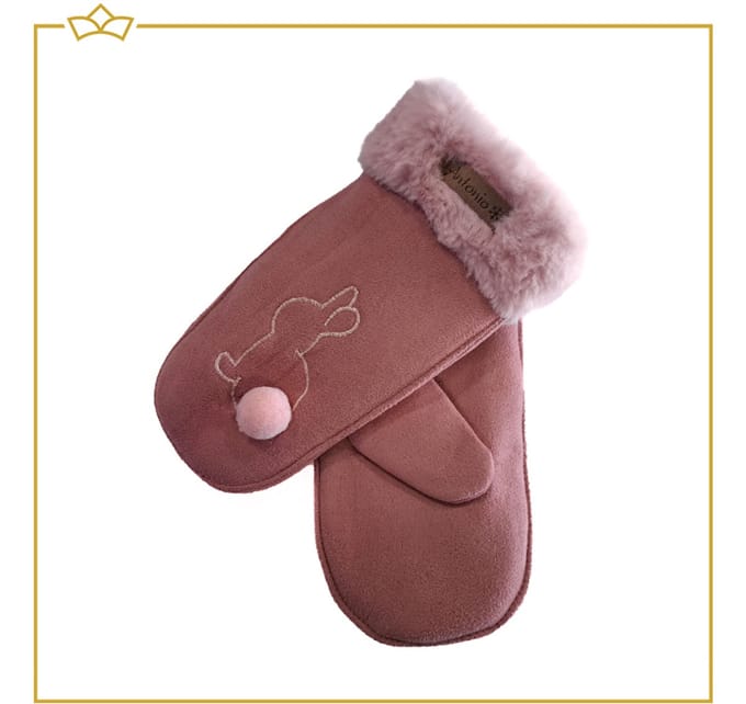 ATTREZZO® Handschoenen Kind - Wanten - One Size - Roze - Konijn - extra warm!