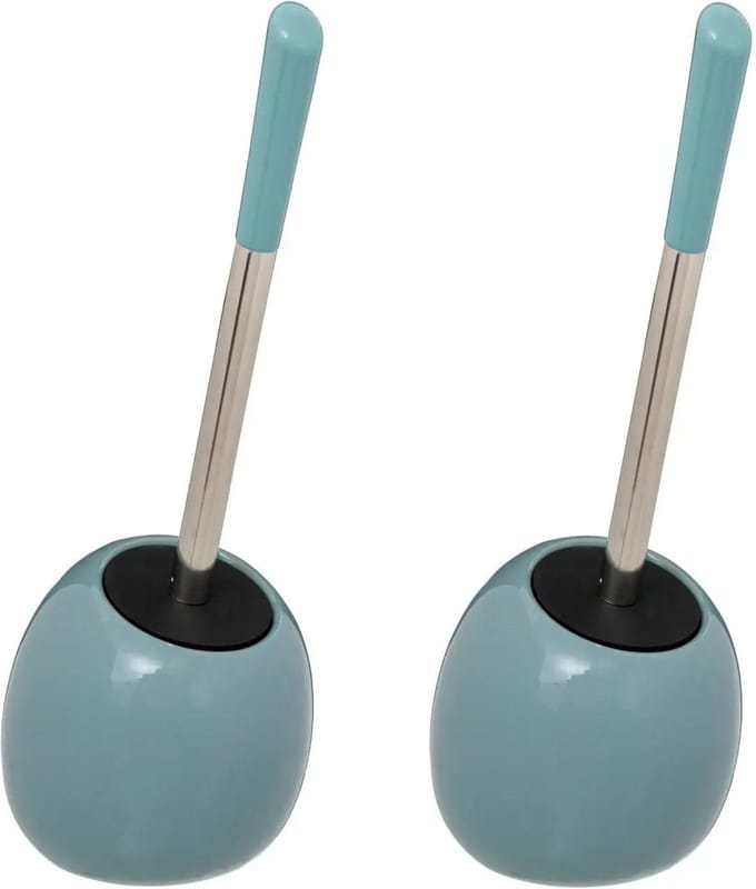 5Five Toilet/wc-borstel in houder - 2x - polyresin/metaal - ijsblauw - 35 cm