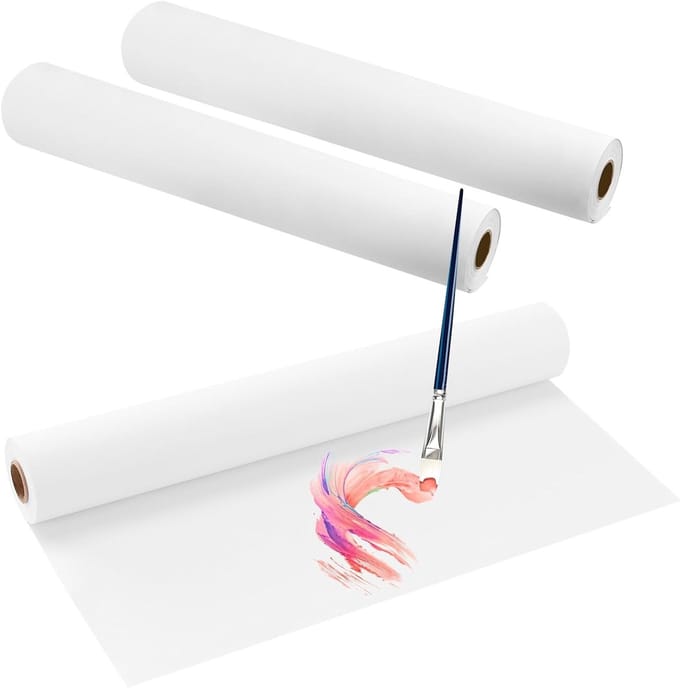 3 Stuks Witte Tekenpapier Rol - 44cm x 25m Kunstpapier voor Schilderen, Schetsen en Creatieve Projecten