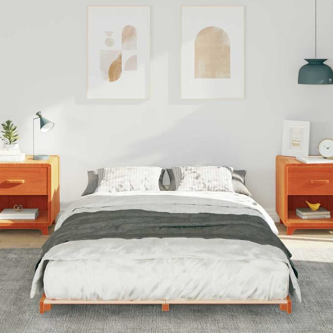 vidaXL - Bedframe - Wasbruin - 135 - x - 190 - cm - Massief - grenenhout