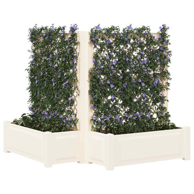 vidaXL - Grote - plantenbak - met - trellis - 2 - st - PP - Wit