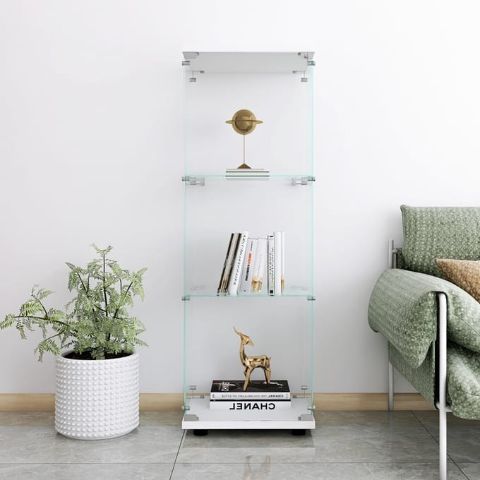 Glazen Vitrinekast 1 Deur – 3 Planken – Afsluitbaar – Wit