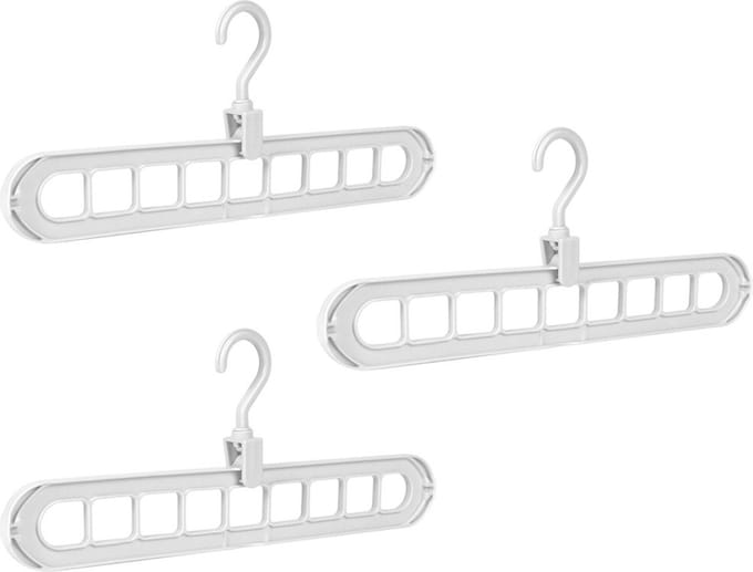 DW4Trading Ruimtebesparende Kledinghangers Verstelbaar - Kledingkast Organizer - 9 Gats - 3 Stuks - 33x18 cm - Wit