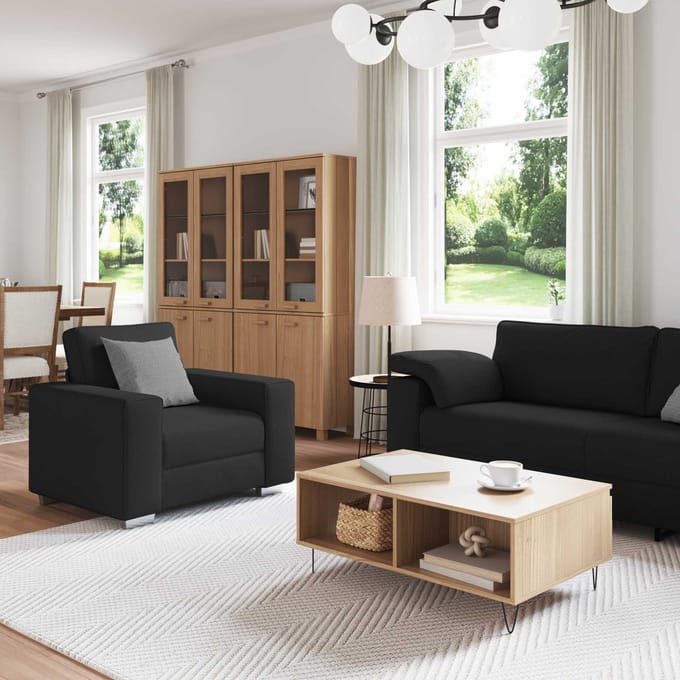 vidaXL - Bank - 3 - st - Zwart - Linnenmix - Stoffen