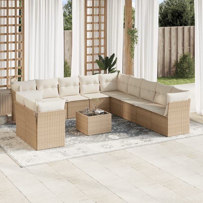 vidaXL - 12-delige - Loungeset - met - kussens - poly - rattan - beige