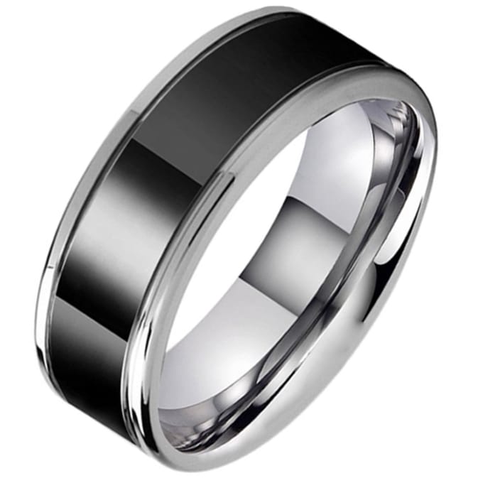 Tom Jaxon heren ring Wolfraam Zwart Zilverkleurig Groef Glans-18mm
