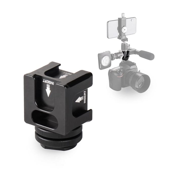 Universele Aluminiumlegering Cold Shoe Camera Mount Adapter met 4 Cold Shoe Mount 1/4 Inch Schroef zwart