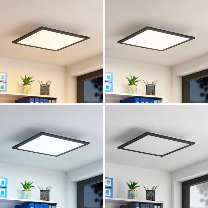Lindby LED paneel Nelios, 40 x 40 cm, CCT, zwart, metaal