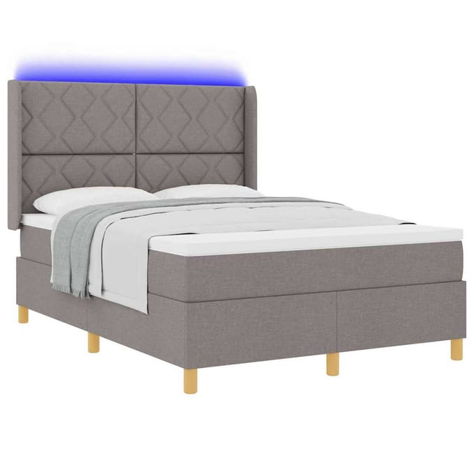 vidaXL - Boxspring - bed - met - LED-stripverlichting - Taupe - 160 - x - 200 - cm - Stof