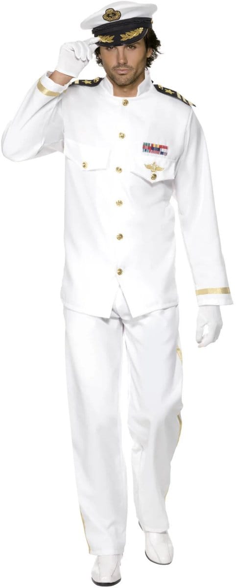 Smiffy's Luxe Kapitein kostuum - wit - heren - polyester - compleet set - carnaval - zeeman 56/58
