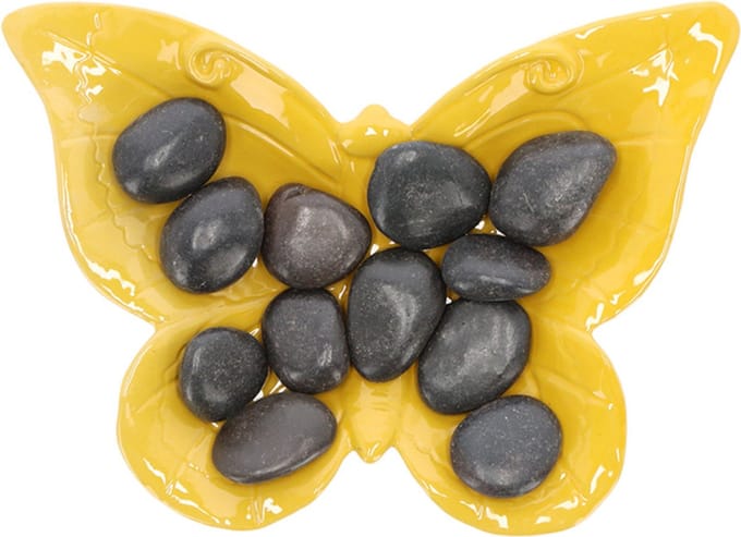 Esschert Design Bijen- en vlinder drinkschaal - geel - steen - 28 x 20 x 4,5 cm