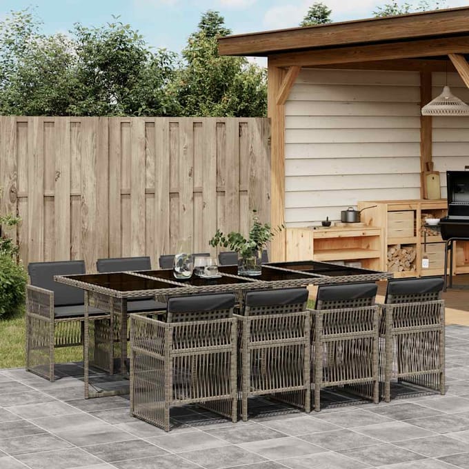 vidaXL - 9-delige - Tuinset - met - kussens - poly - rattan - grijs
