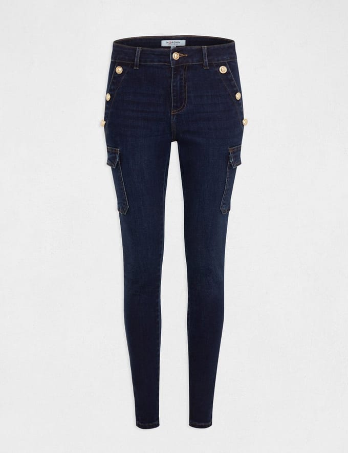 Morgan - Skinny cargo trousers with buttons raw denim 232-Pema Raw - Maat : 34