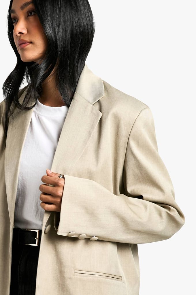 boohoo Dames Op maat gemaakte oversized blazer met enkelrijige knoopsluiting | Steen | Maat: 36