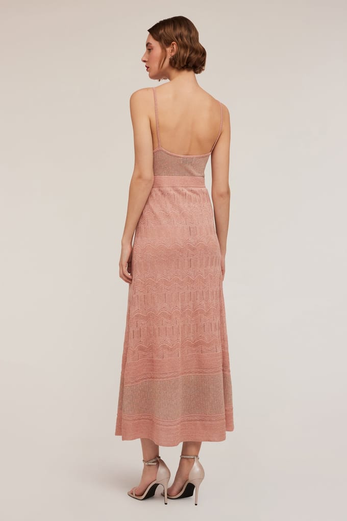 Motivi Long Patterned Lurex Knit Dress Pink Maat: S | Midi Jurken Outlet | Dames | Roze