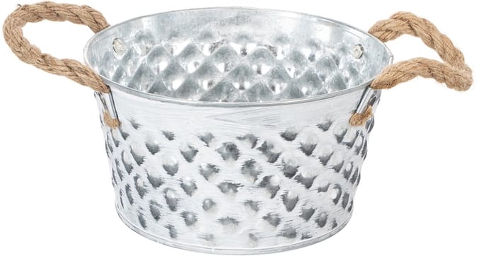 Plaatmetalen schaal met touwgrepen Ø18cm H10cm