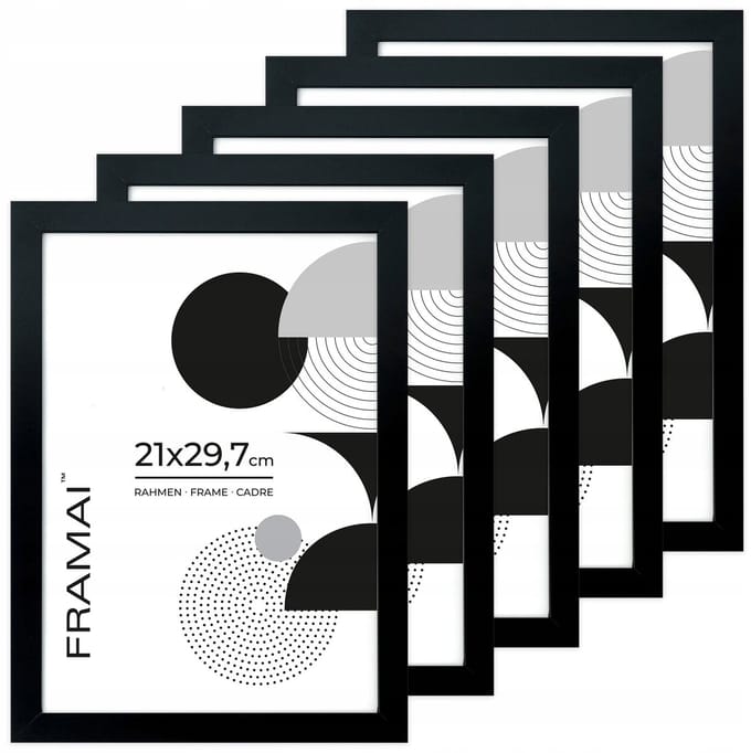 5x Zwarte Fotolijsten A4 (21x29,7 cm) - MDF met Plexiglas