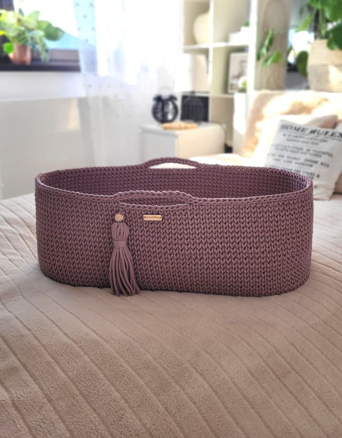 Mozesmand BOHO Handgemaakt katoen met matras - mauve