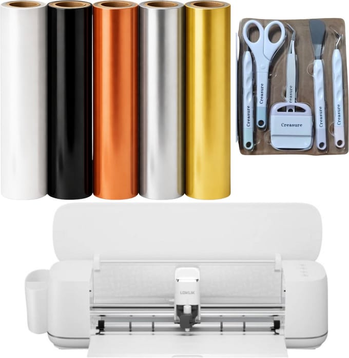 Loklik iCraft Wit – Metallic Creative Starterpakket – Snijplotter Bundel met Vinyl, Flexfolie, Toolset & Applicatiefolie – Complete DIY Set