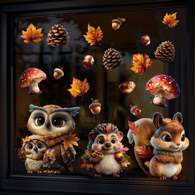 Raamstickers herfst MEDIUM - Statische herbruikbare herfst stickers