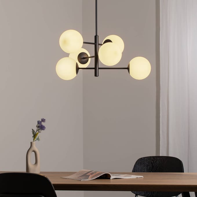 Domiluce Aurora hanglamp, zwart, Ø 60 cm, 6-lamps, glas, E14